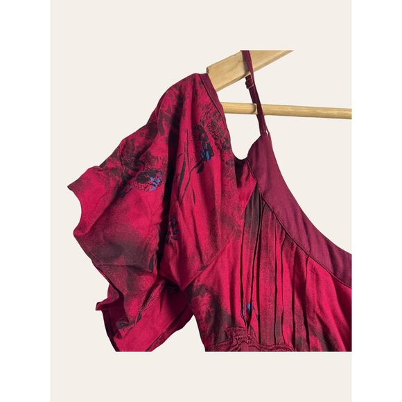 Free People Red Cold-Shoulder Floral Abstract Mini Dress Size 4 - Picture 2 of 12